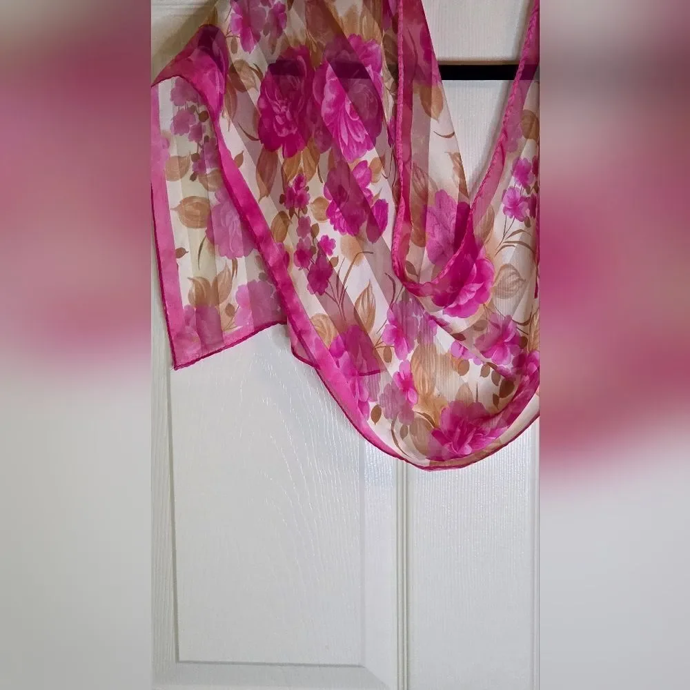 Unbranded Pionies Print Floral Pink Beige Sheer Women's Scarf Wrap 52